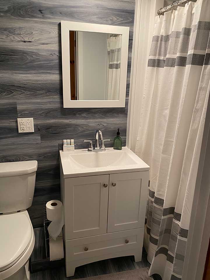 remodeled cabin lodge bathroom on pokegama